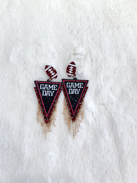 Triangle Game Day Earrings Maroon and Black