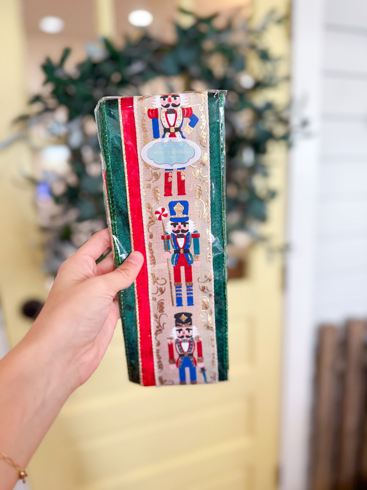 Santa’s Workshop Wreath Ribbon Trio Style