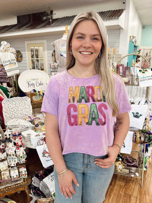 Purple Boxy Mardi Gras Tee