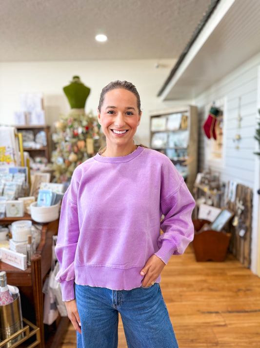 Acid Wash Fleece Oversized Pullover- B Lavender