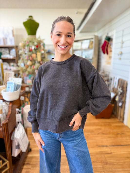 Acid Wash Fleece Oversized Pullover- Black