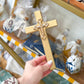 Gold Wooden Cross with Clay Cross