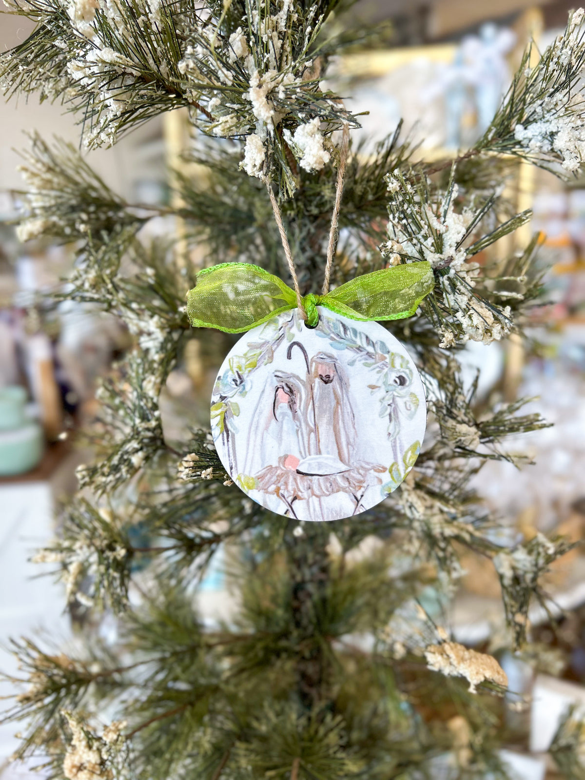 Nativity with Greenery Circle Ornament