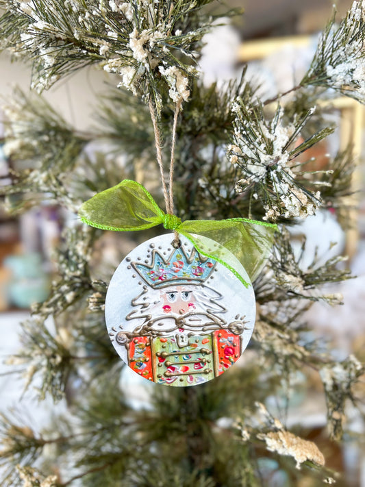 Sir Tinsel Teal Nutcracker Circle Ornament
