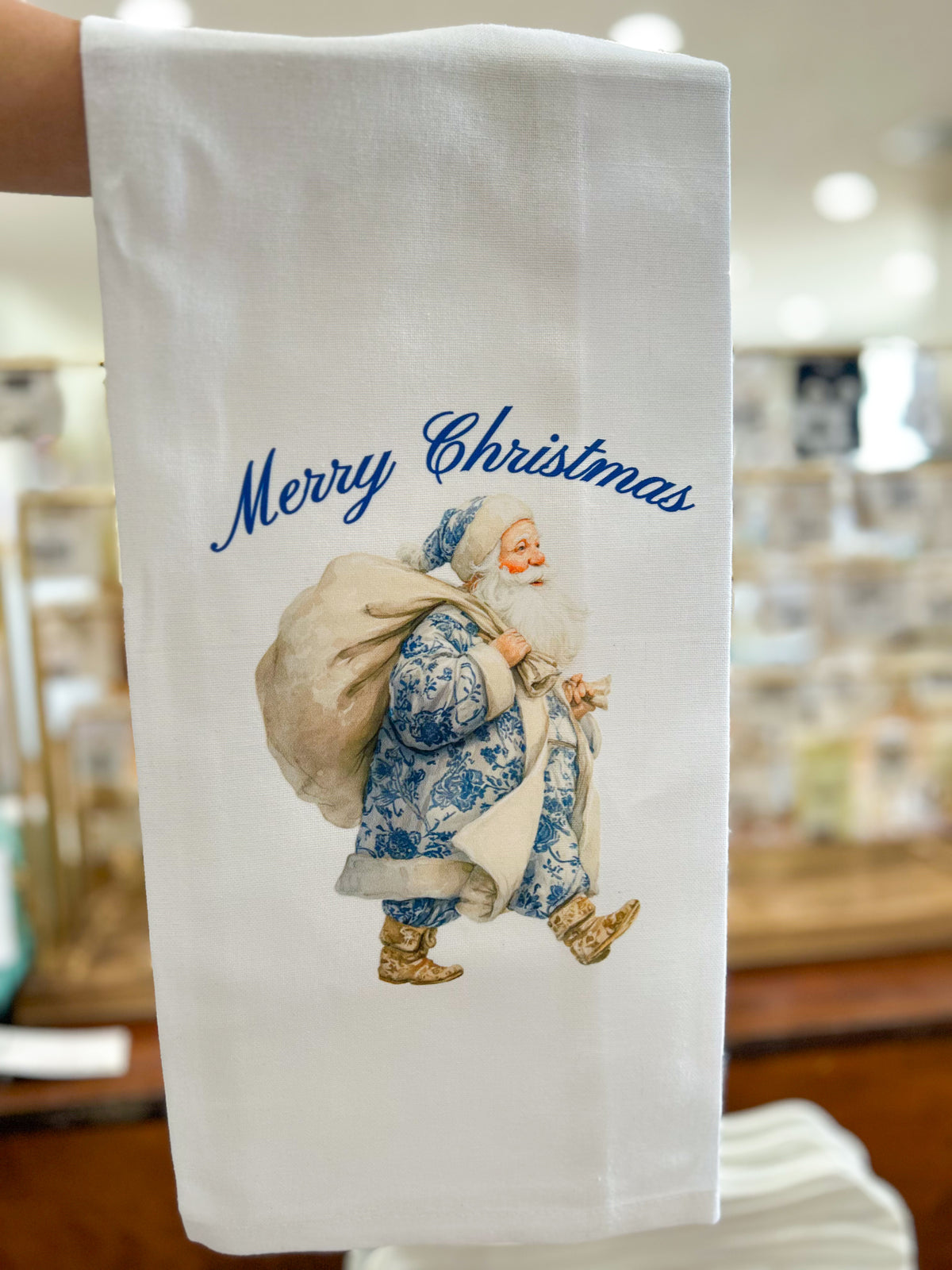 Blue Santa Christmas Hand Towel