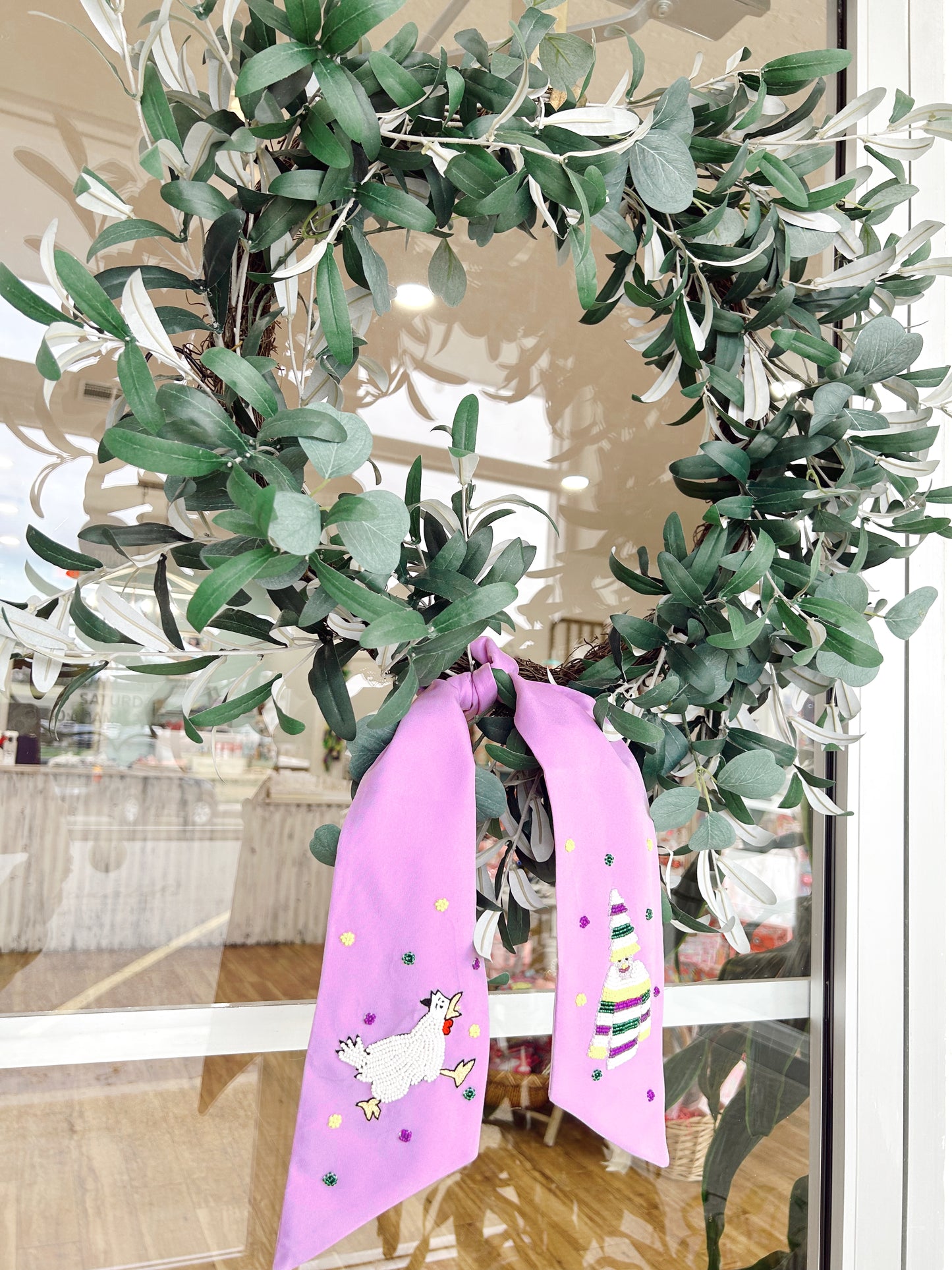 Lavender Mardi Gras Chicken Chaser Wreath Bow