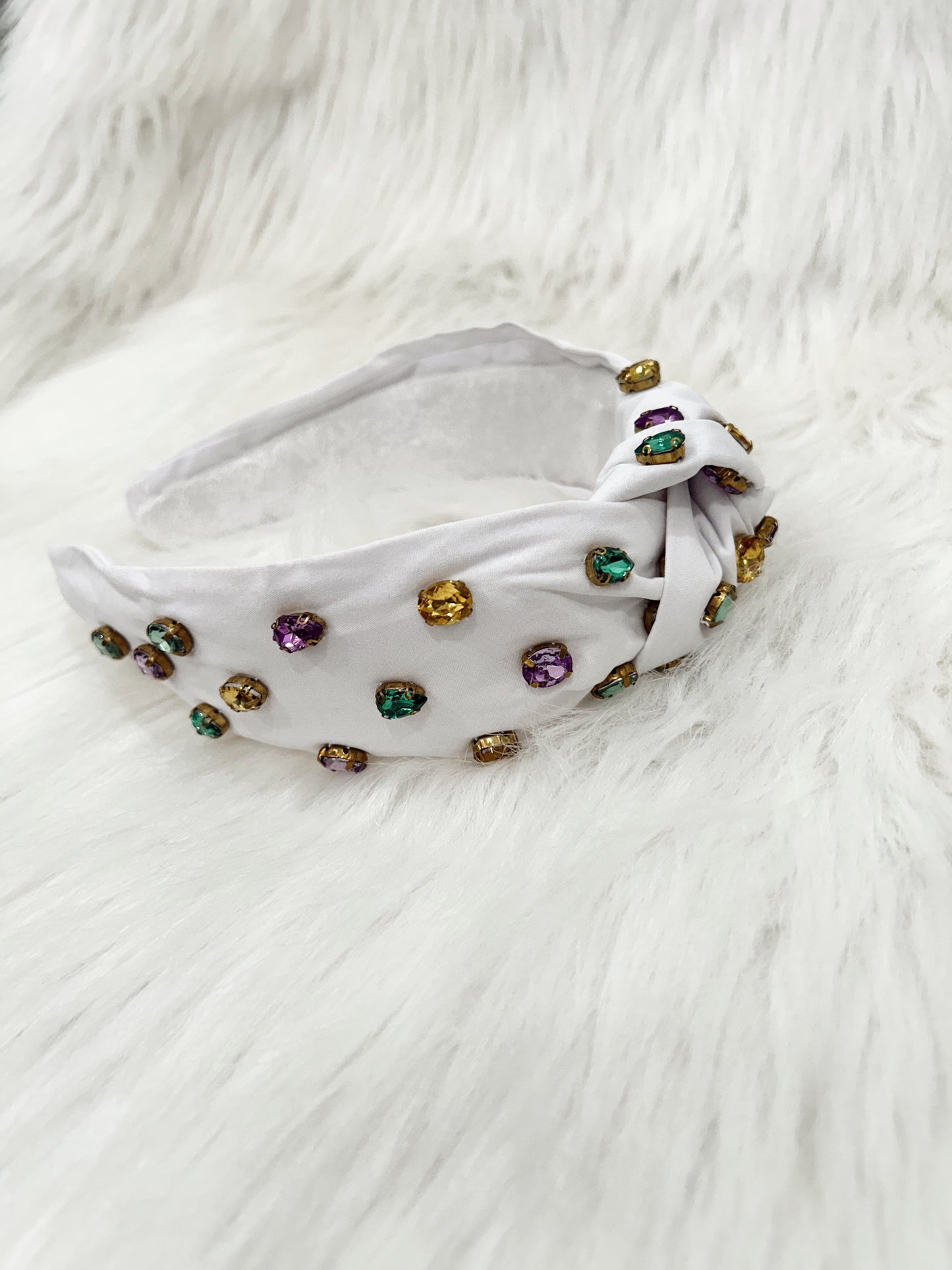 White Mardi Gras Headband with Jewels