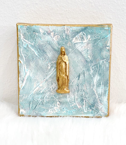 Gold Mary Painting with Turquoise background