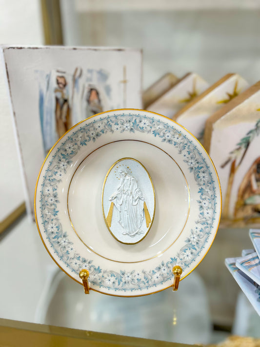 Light Blue Our Lady of the Miraculous Medal Noritake Iona Plate