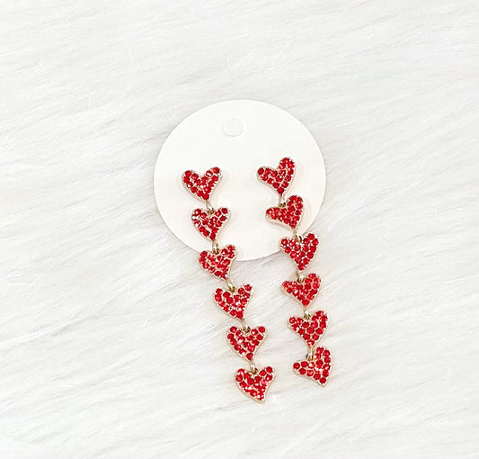 Red Jeweled Hearts Dangles