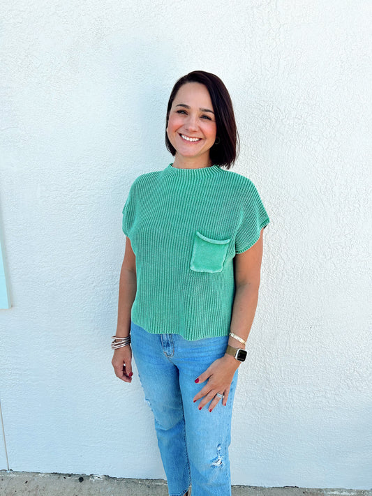 Green Short Sleeve Boxy Sweater