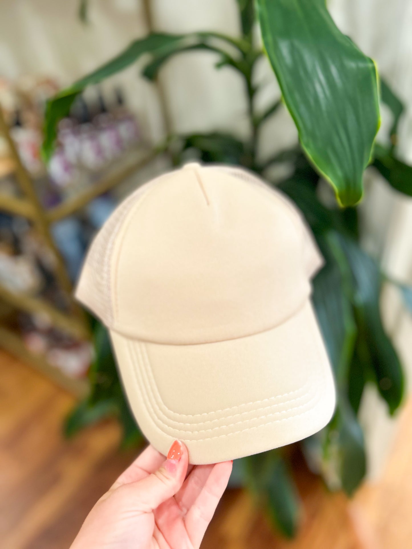 Solid Mesh Back High Crown Trucker Hat