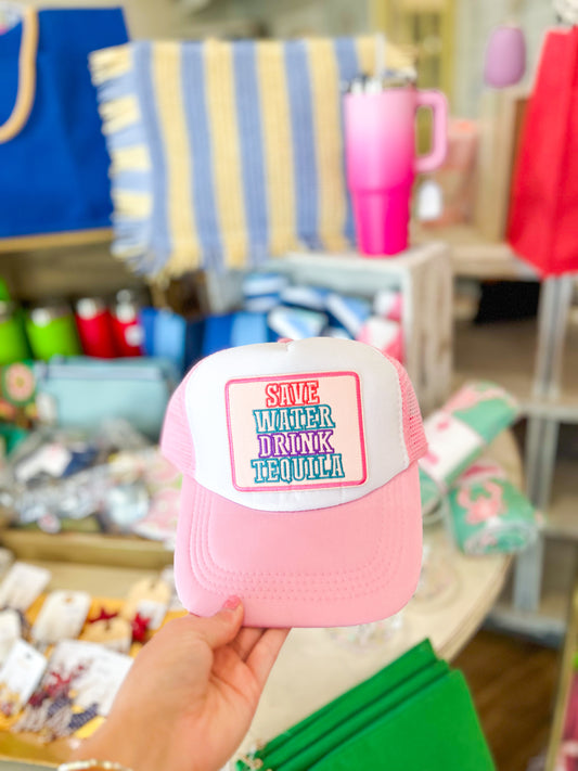Save Water Drink Tequila Trucker Hat-Pink
