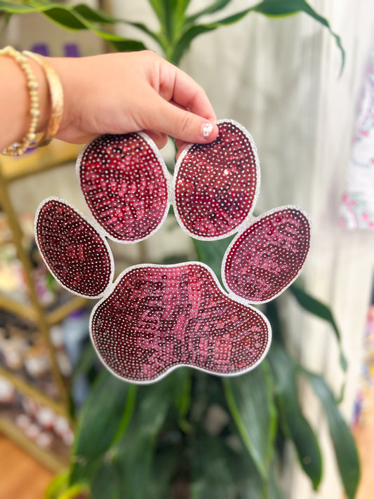 Patch-Maroon Sequin Paw Print