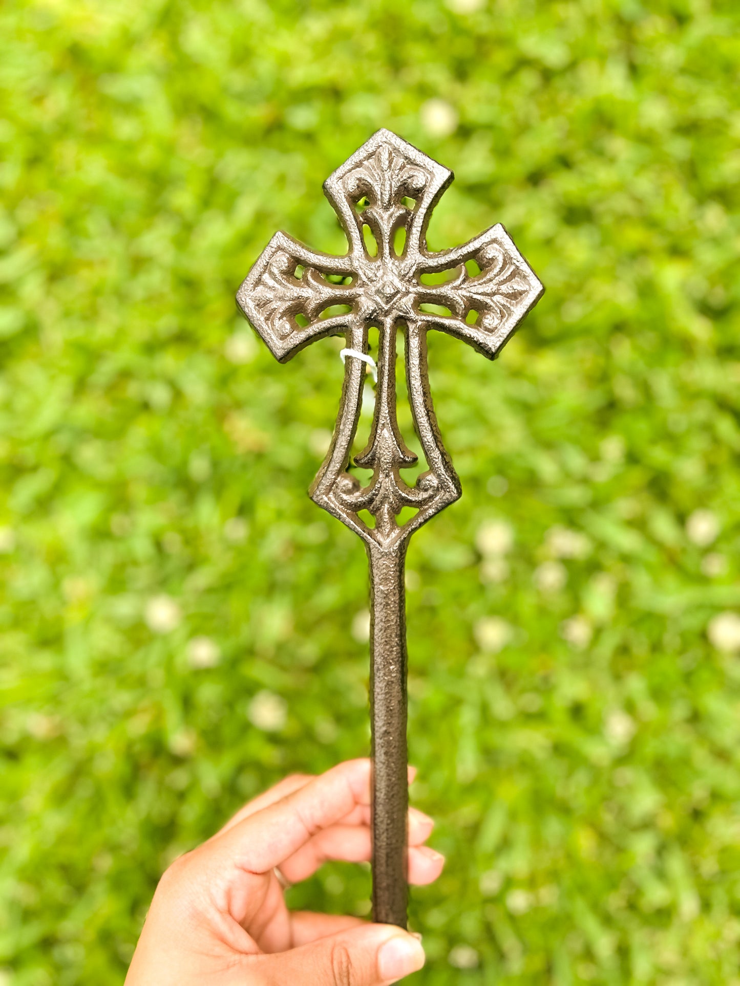 Brown Mini Cast Iron Cross Stake
