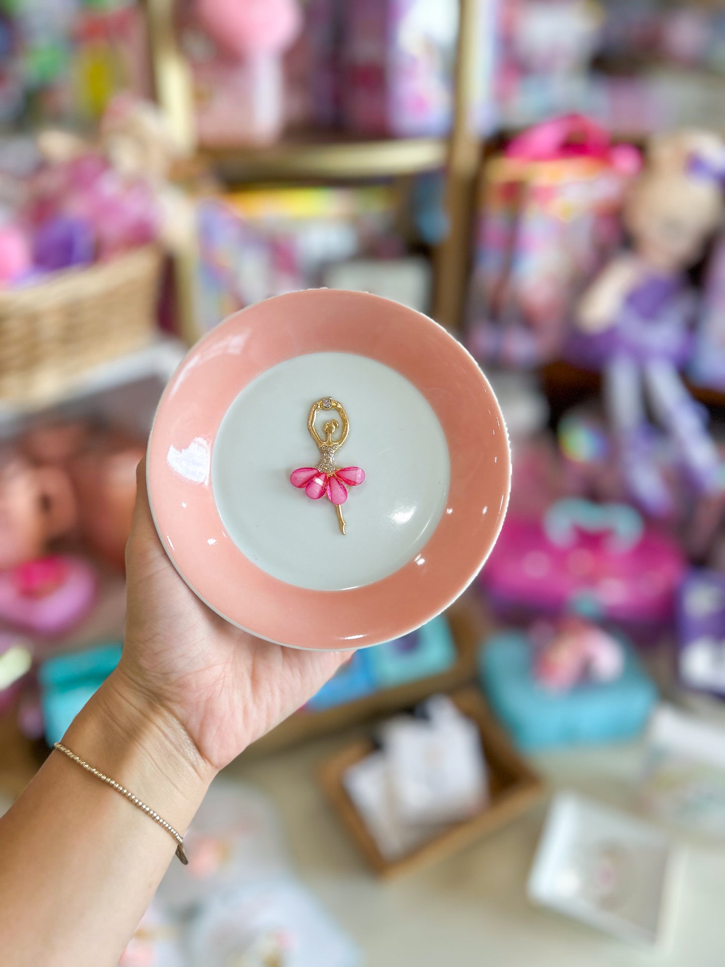 Ballerina Trinket Dish with Pink Rim