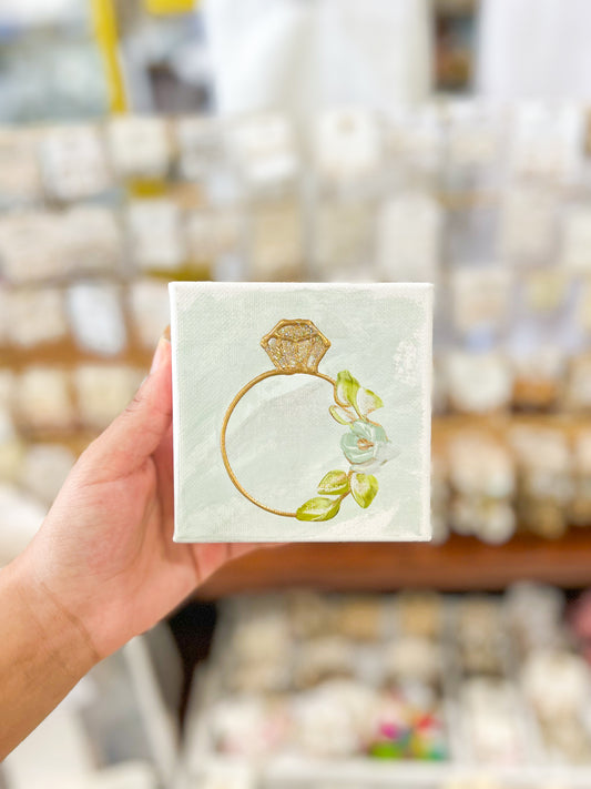 4x4 Gold Wedding Ring with Blue Background Canvas Art