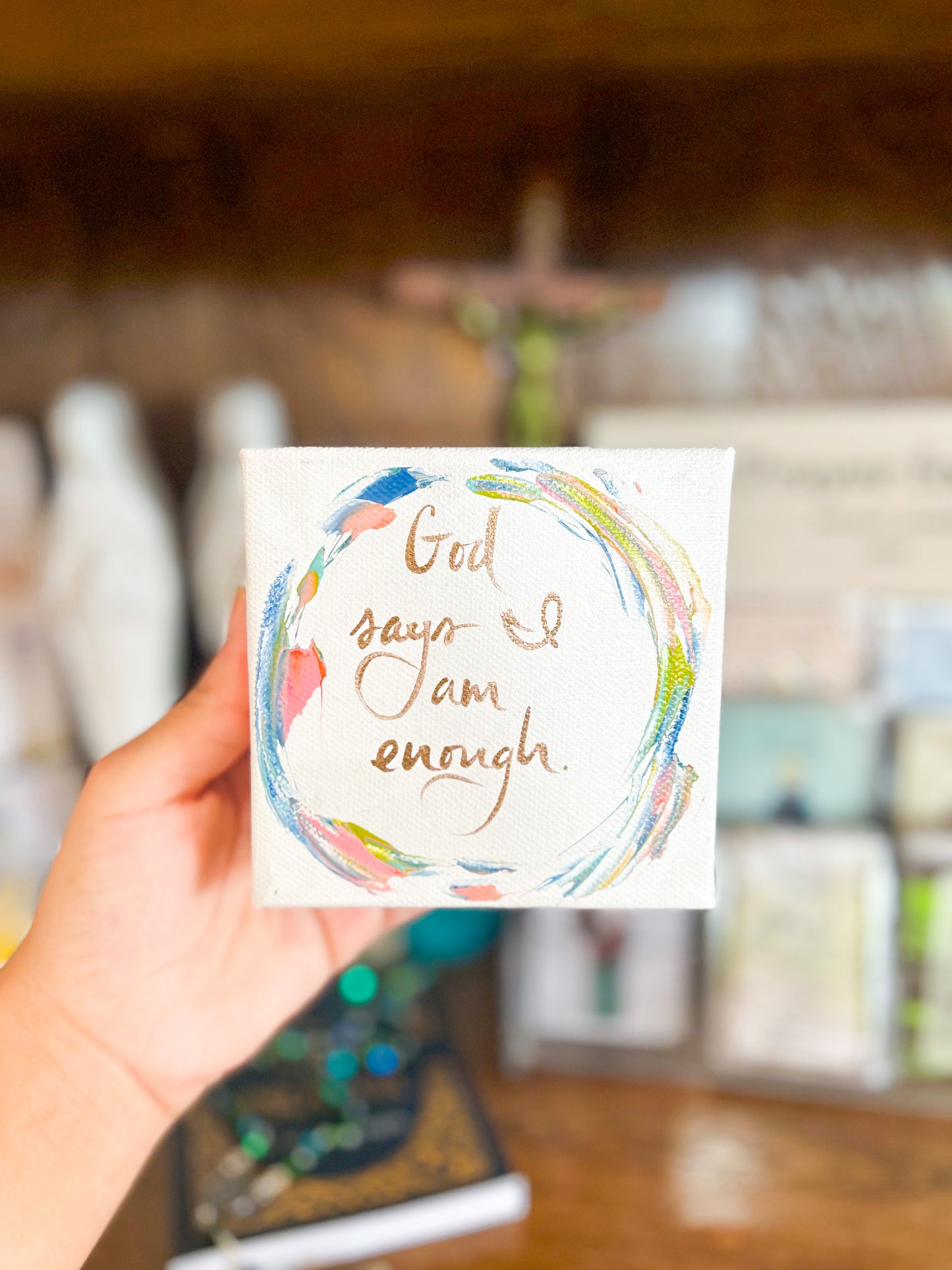 4x4 God Says I Am Enough Circle Pastel Background Canvas Art