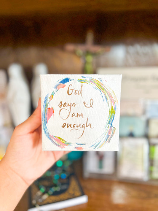 4x4 God Says I Am Enough Circle Pastel Background Canvas Art