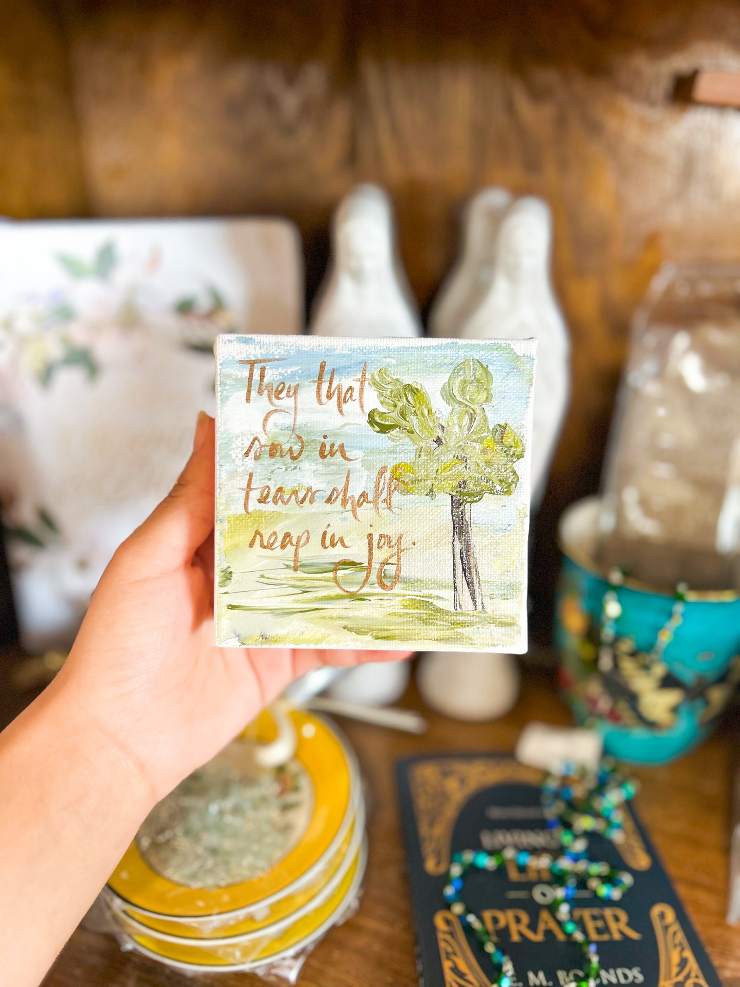4x4 They That Sow in Tears Shall Reap in Joy with Tree Canvas Art