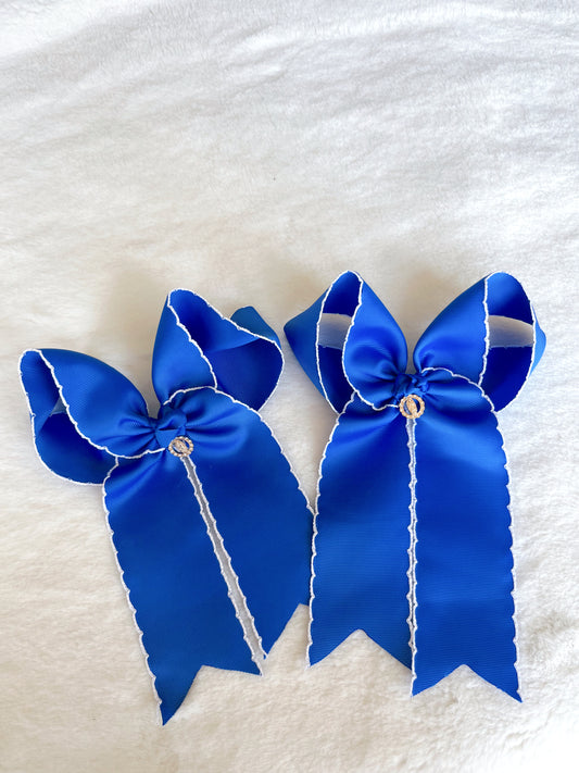 Maria Royal Blue Hanging Moonstich Bow with White Trim and Charm