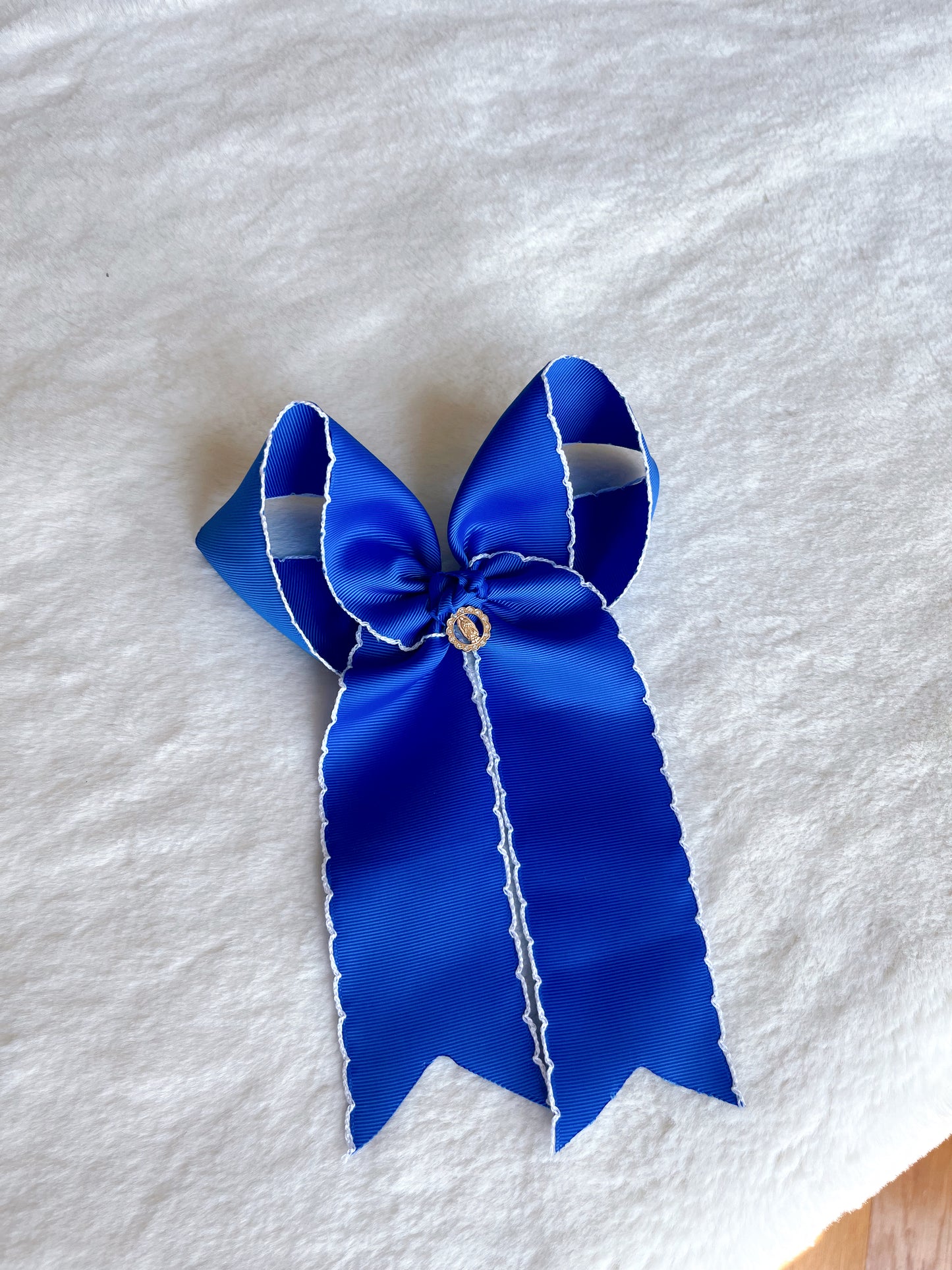 Maria Royal Blue Hanging Moonstich Bow with White Trim and Charm