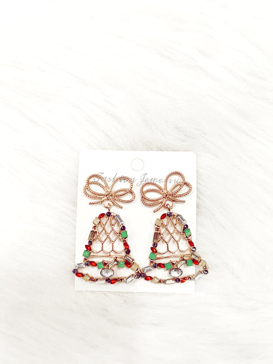 Colored Rhinestone Bell Earrings