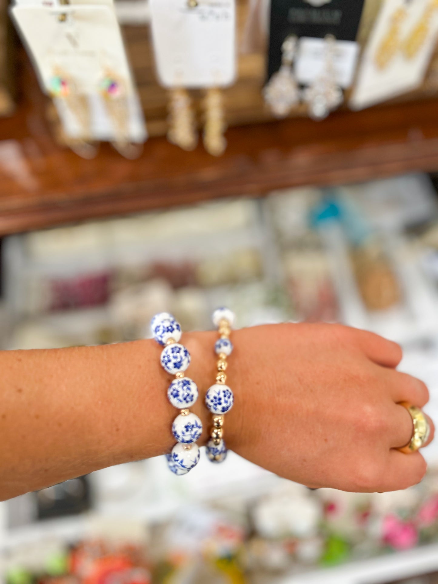 Blue Floral Beaded Bracelet