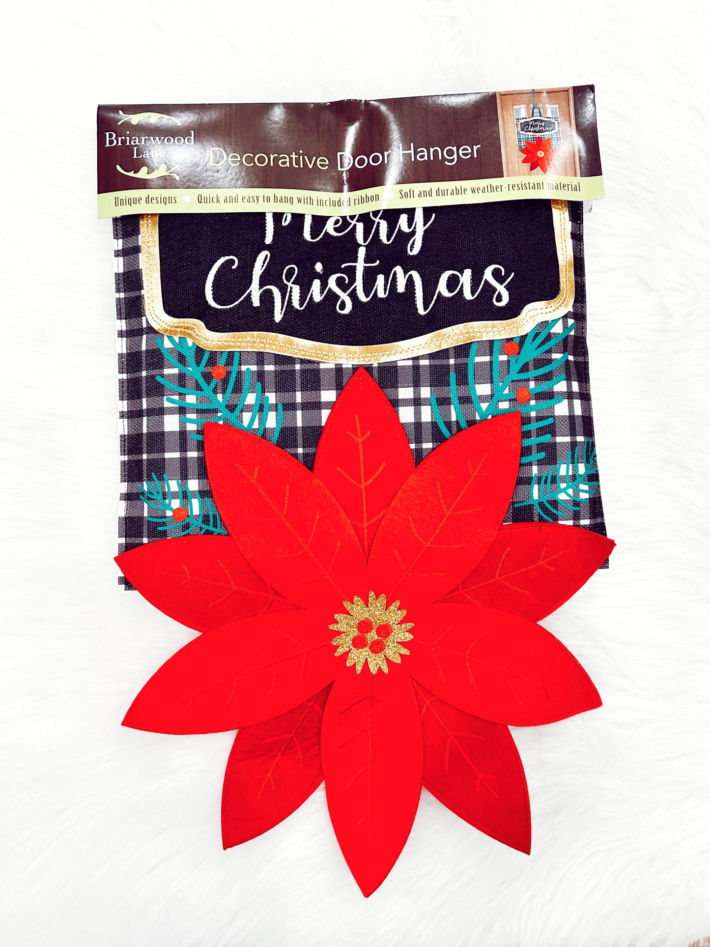 Merry Christmas Poinsettia Door Hanger