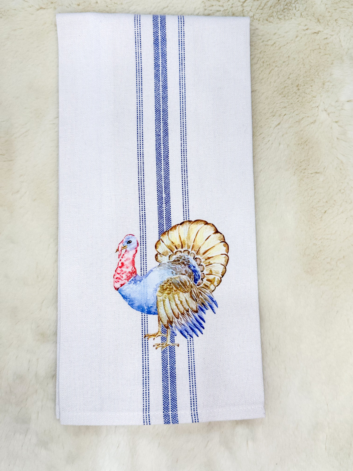 Thanksgiving Turkey Blue Striped Hand Towel