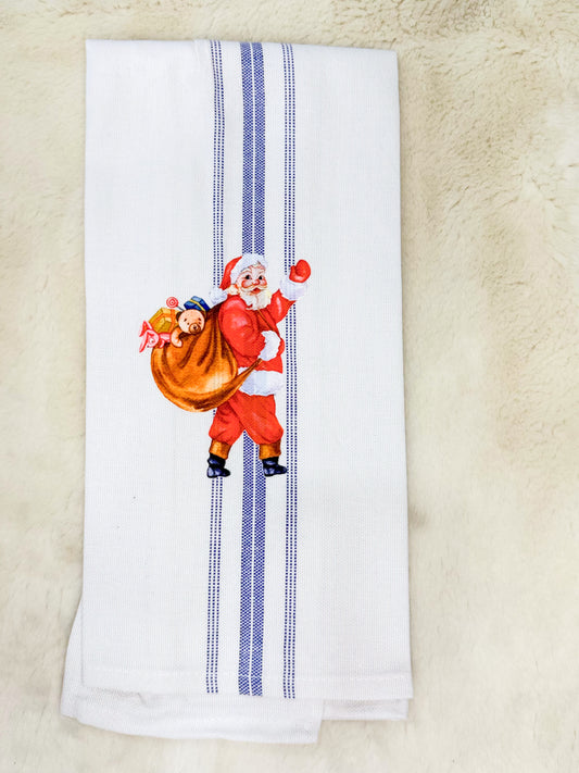 Jolly Santa & His Toys Blue Striped Hand Towel