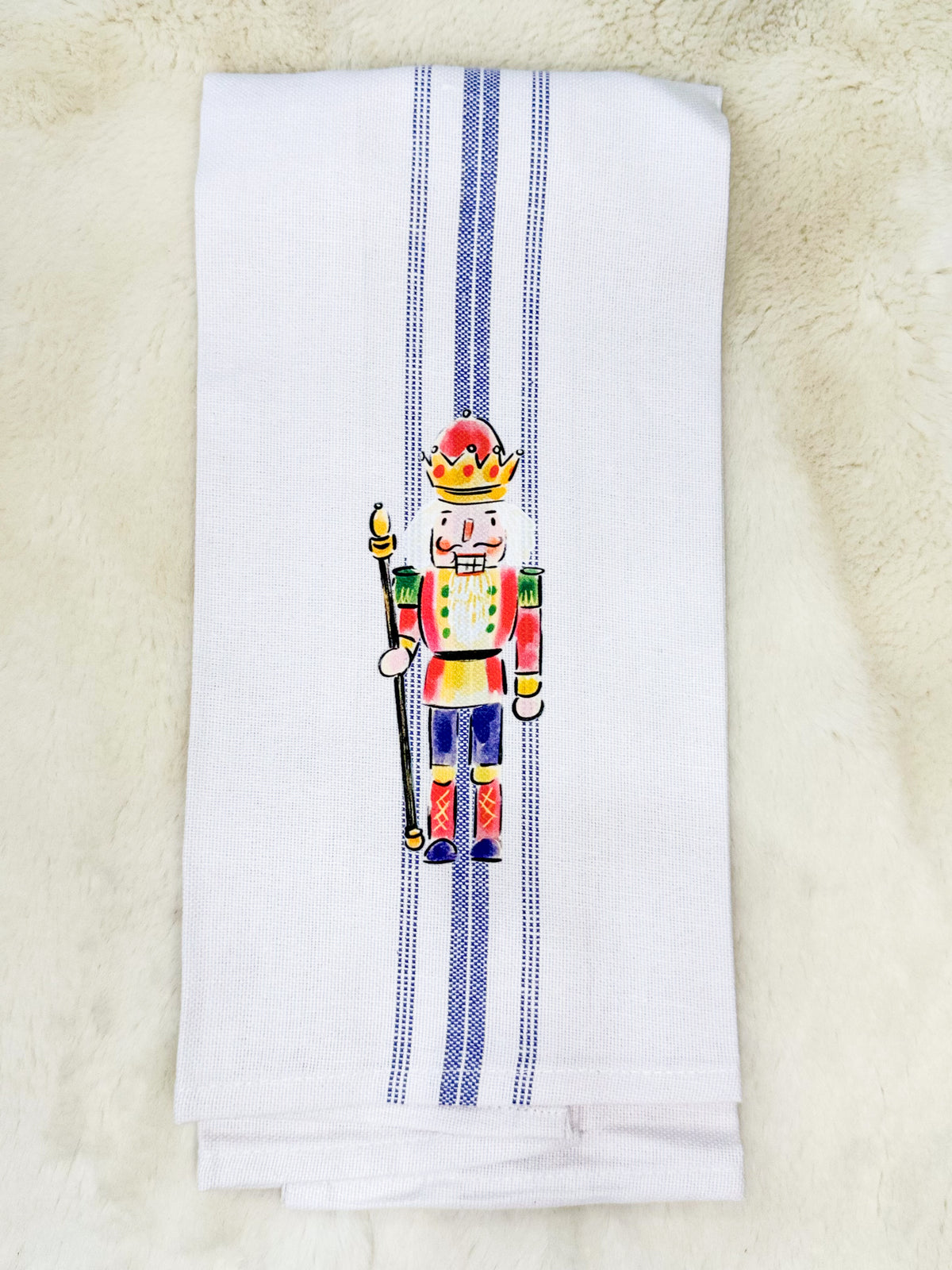 Red, Green, Yellow Nutcracker Blue Striped Hand Towel