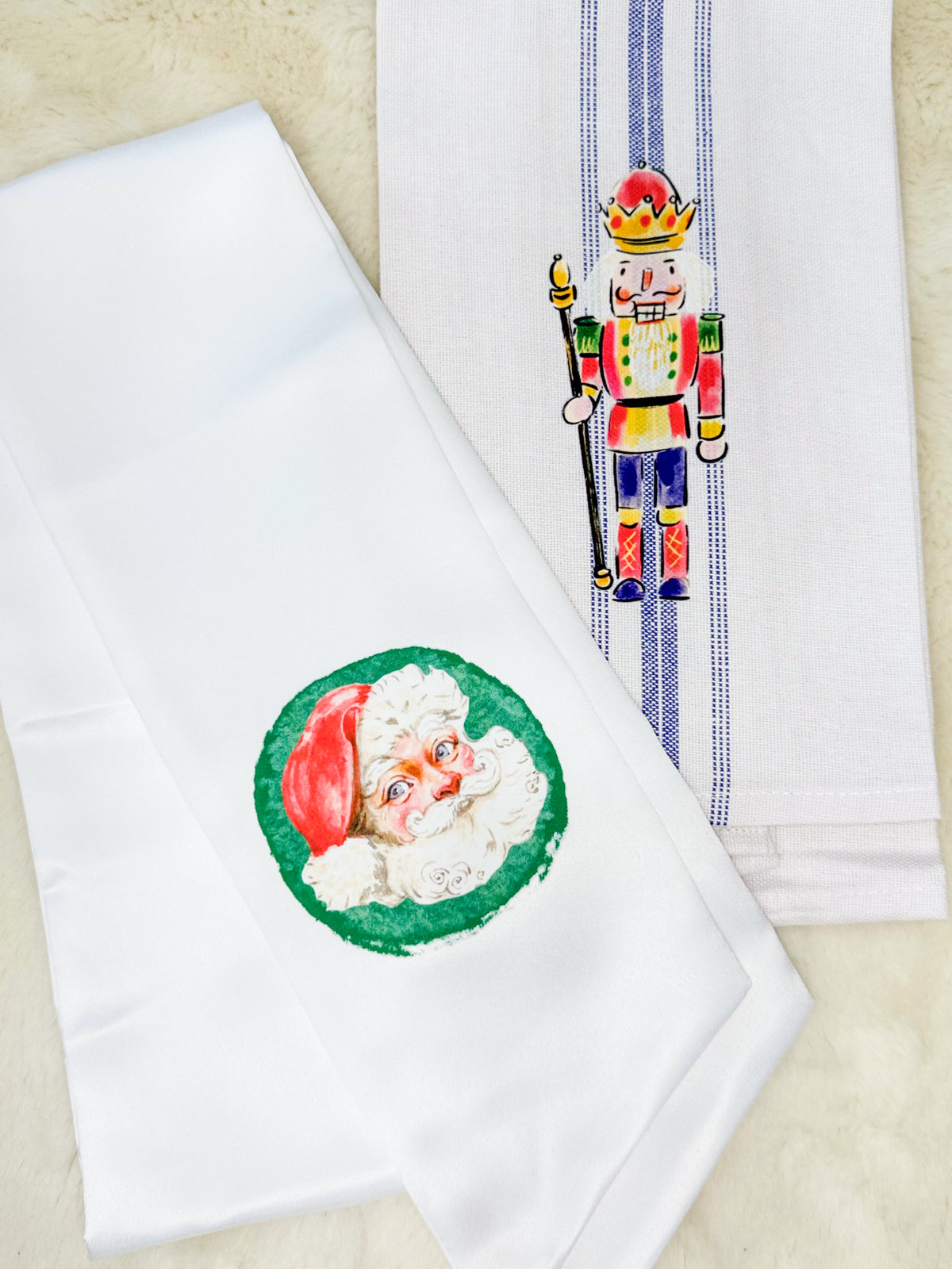 Red, Green, Yellow Nutcracker Blue Striped Hand Towel