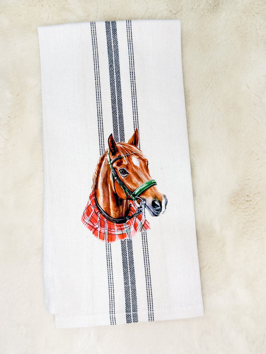 Heirloom Christmas Horse Black/Cream Striped Hand Towel