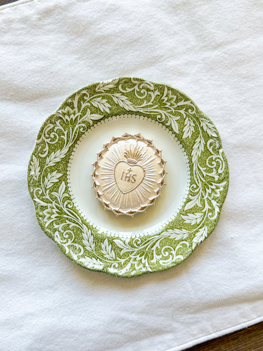 IHS Christogram Symbol Green Floral Plate