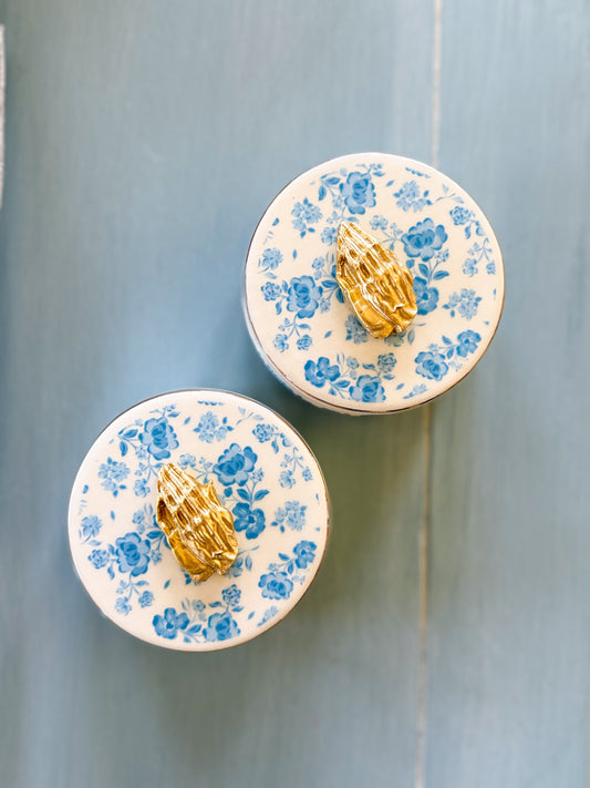 Prayer Hands Silhouette Blue Floral Ring Dish