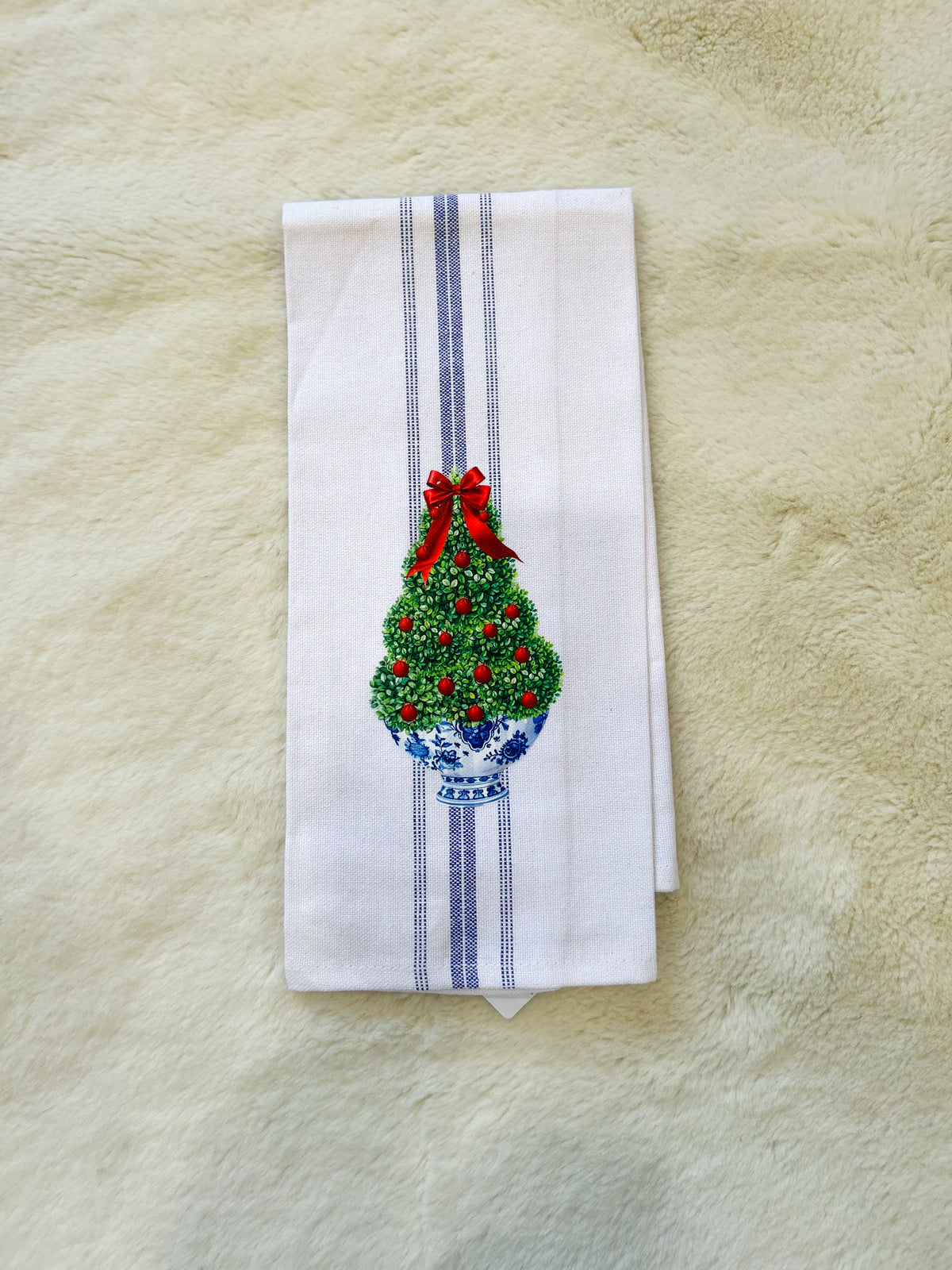 Christmas Tree in Blue & White Blue Striped Hand Towel