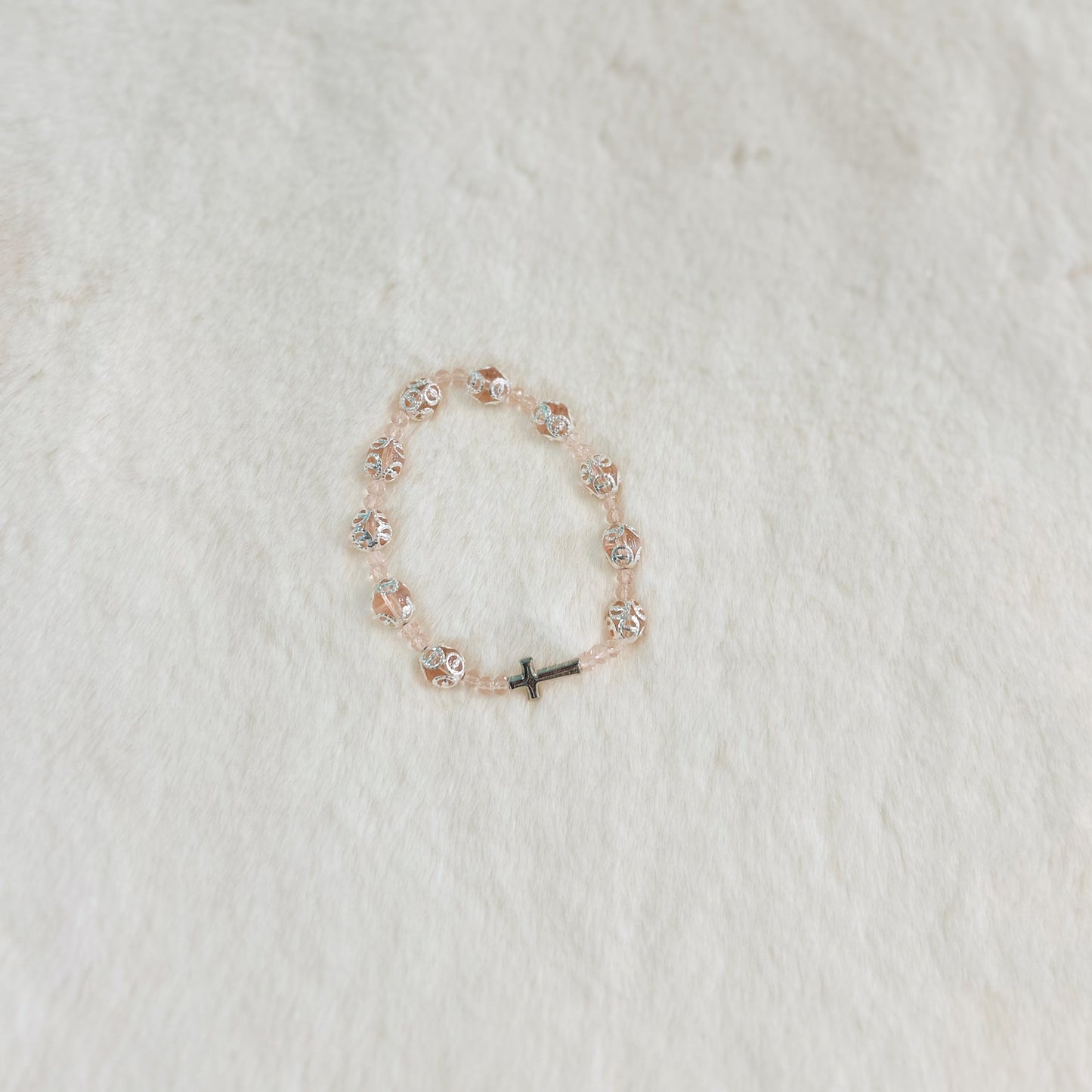 Pink/Silver Rosary Bracelet