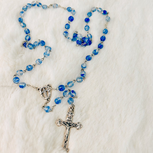 Blue Opaque Glass Beads Rosary