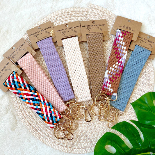 Leather Woven Wristlet Keychain