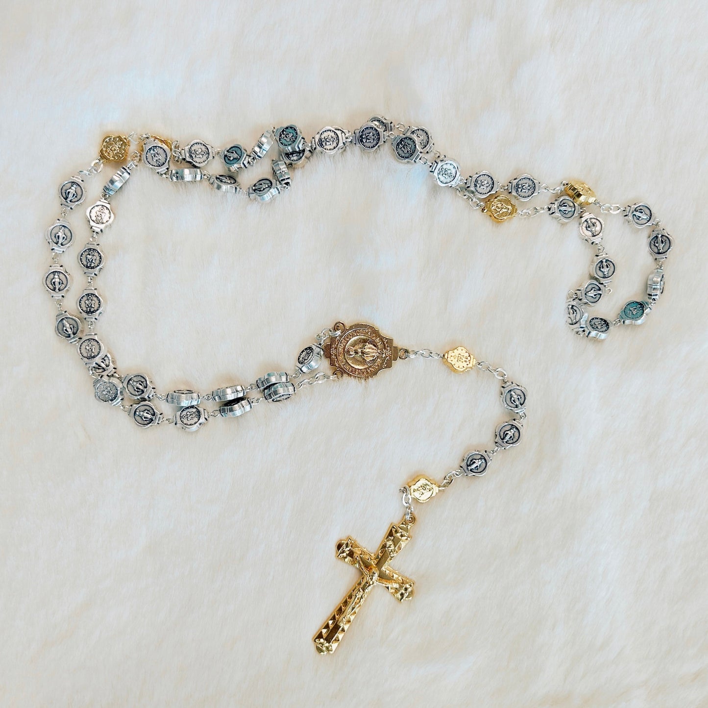 Rosary Metal Beads Silver and Gold Miraculous