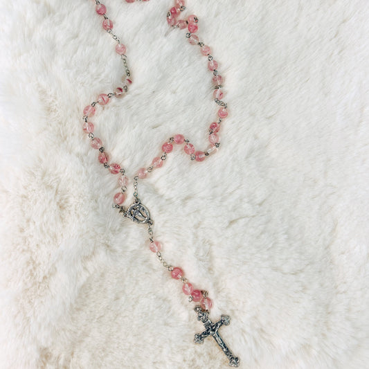 Pink Opaque Glass Bead Rosary