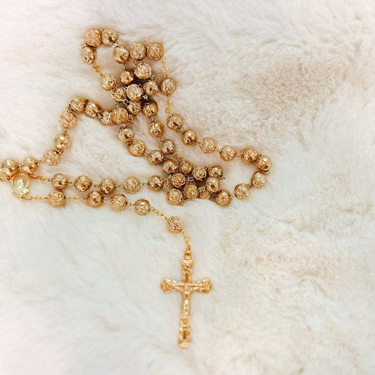 Gold Tone Rosebud Beads Rosary
