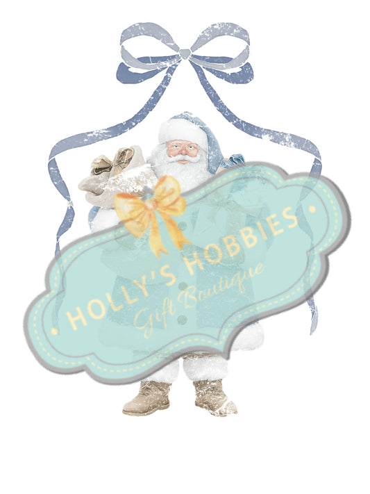 Transfer- Whimsical Blue Santa with Bow