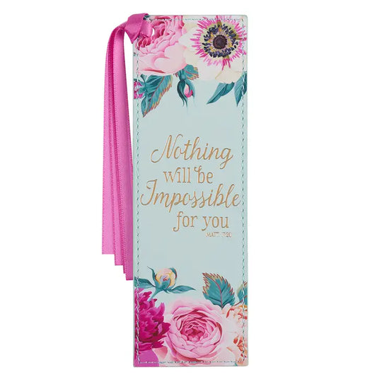 Bookmark Faux Leather Mint Floral Printed Nothing Will Be Impossible