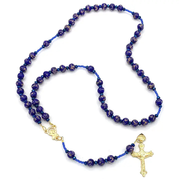 Blue Murano Glass Bead Rosary