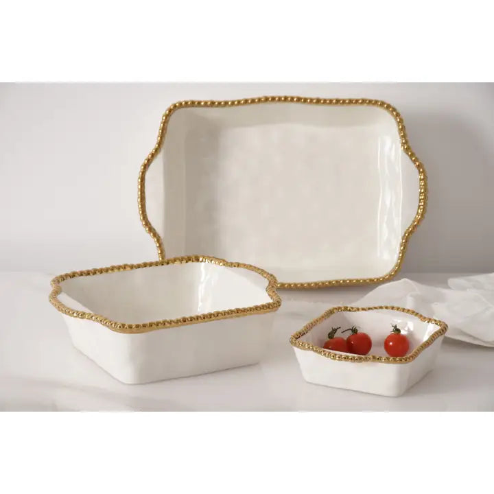 8x8 Square Baking Dish White/Gold