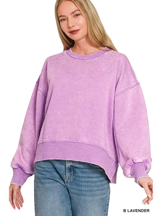 Acid Wash Fleece Oversized Pullover- B Lavender