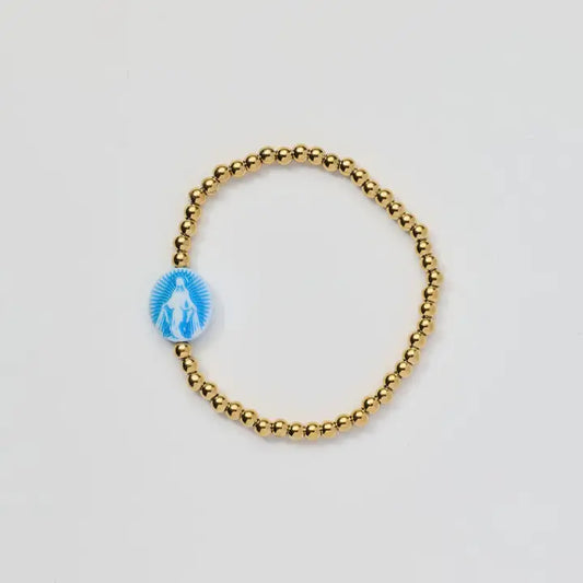 Holy Water Miraculous Cameo Bracelet- Gold Beads
