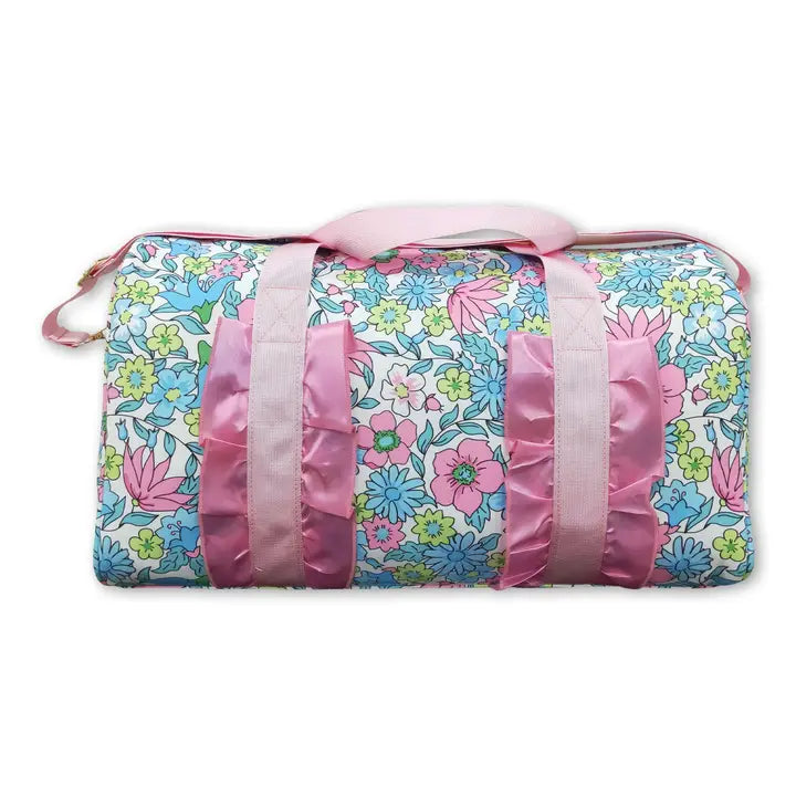 Pink Ruffle Band Floral Women Duffle Bag